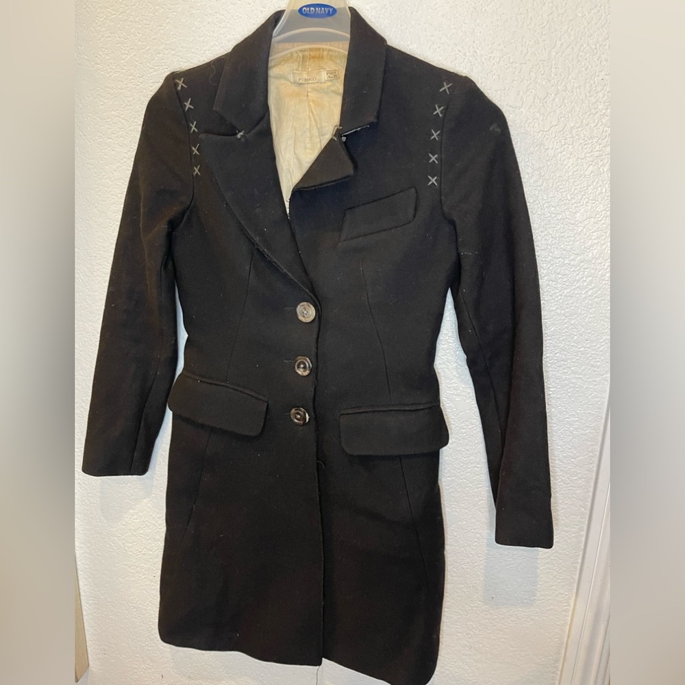 Pinko small black wool blend coat with Button Details size 4